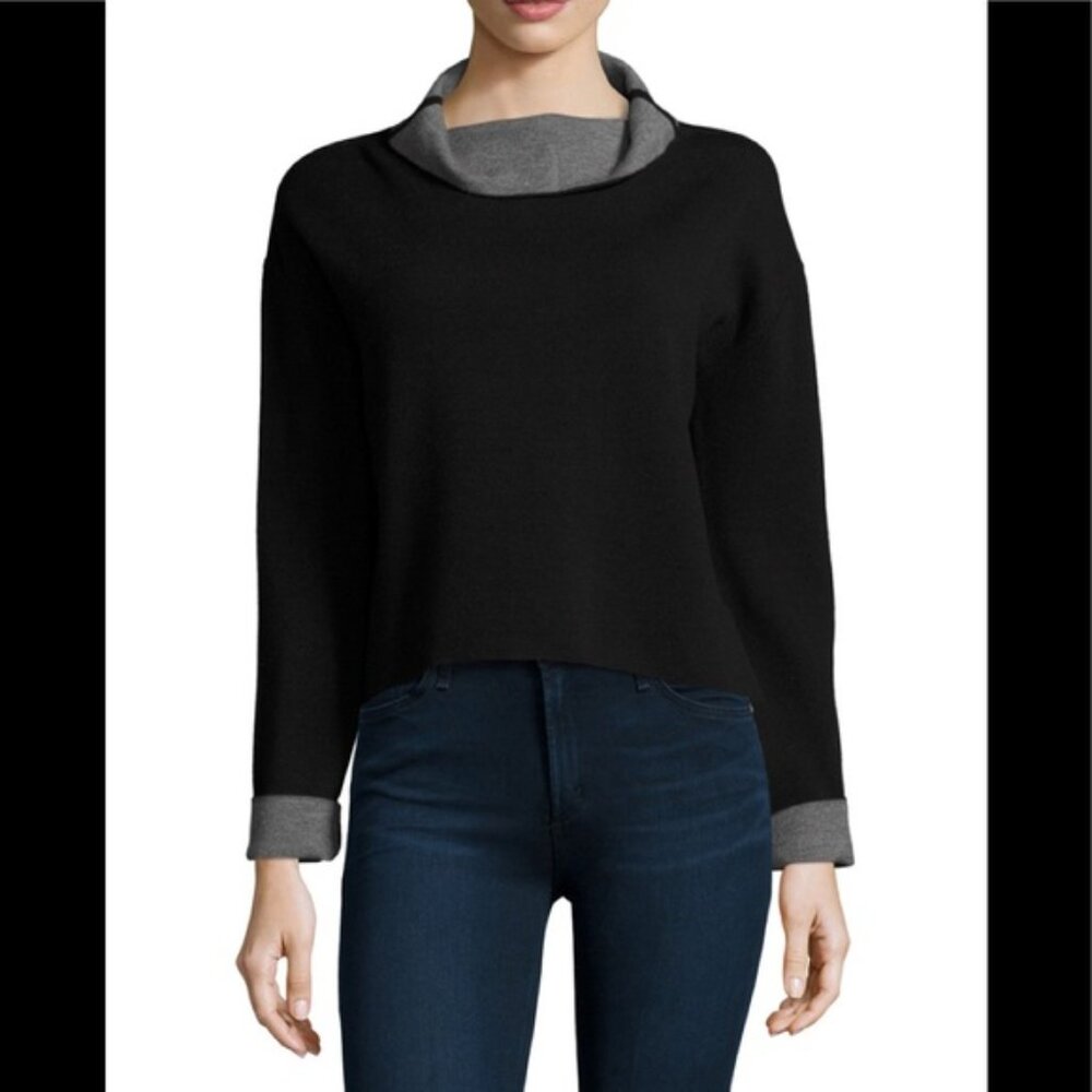 Milly Black‎ Grey Mock Neck Sweater